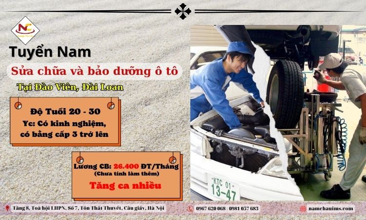 Tuyển nam lao động làm sửa chữa bảo dưỡng ô tô tại Đài Loan