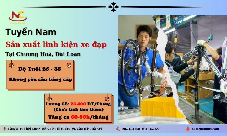 Tuyển nam lao động Đài sản xuất linh kiện xe đạp