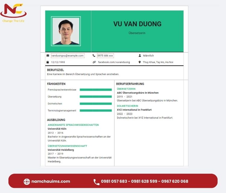 cv tiếng đức mẫu tạo cv tiếng đức